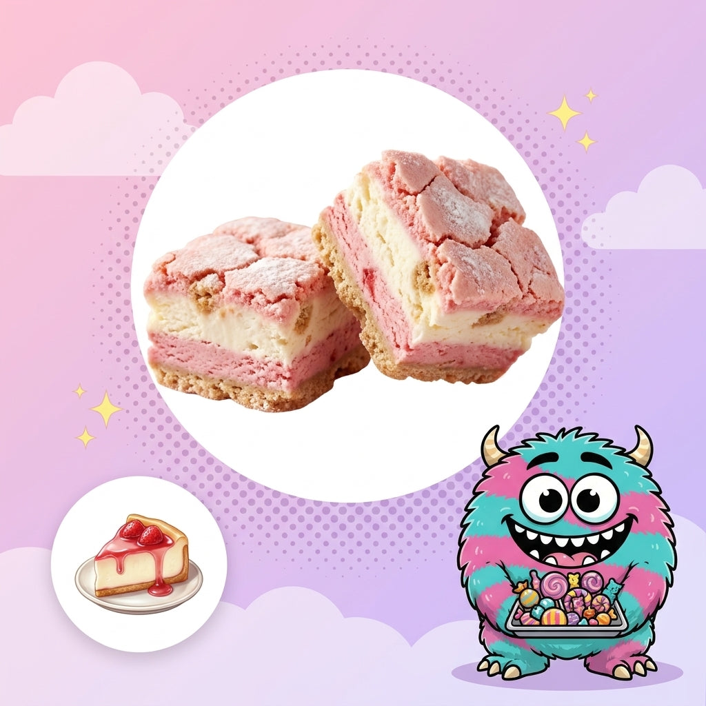 Erdbeer-Cheesecake – Gefriergetrocknete Cheesecake-Bites vorher nachher