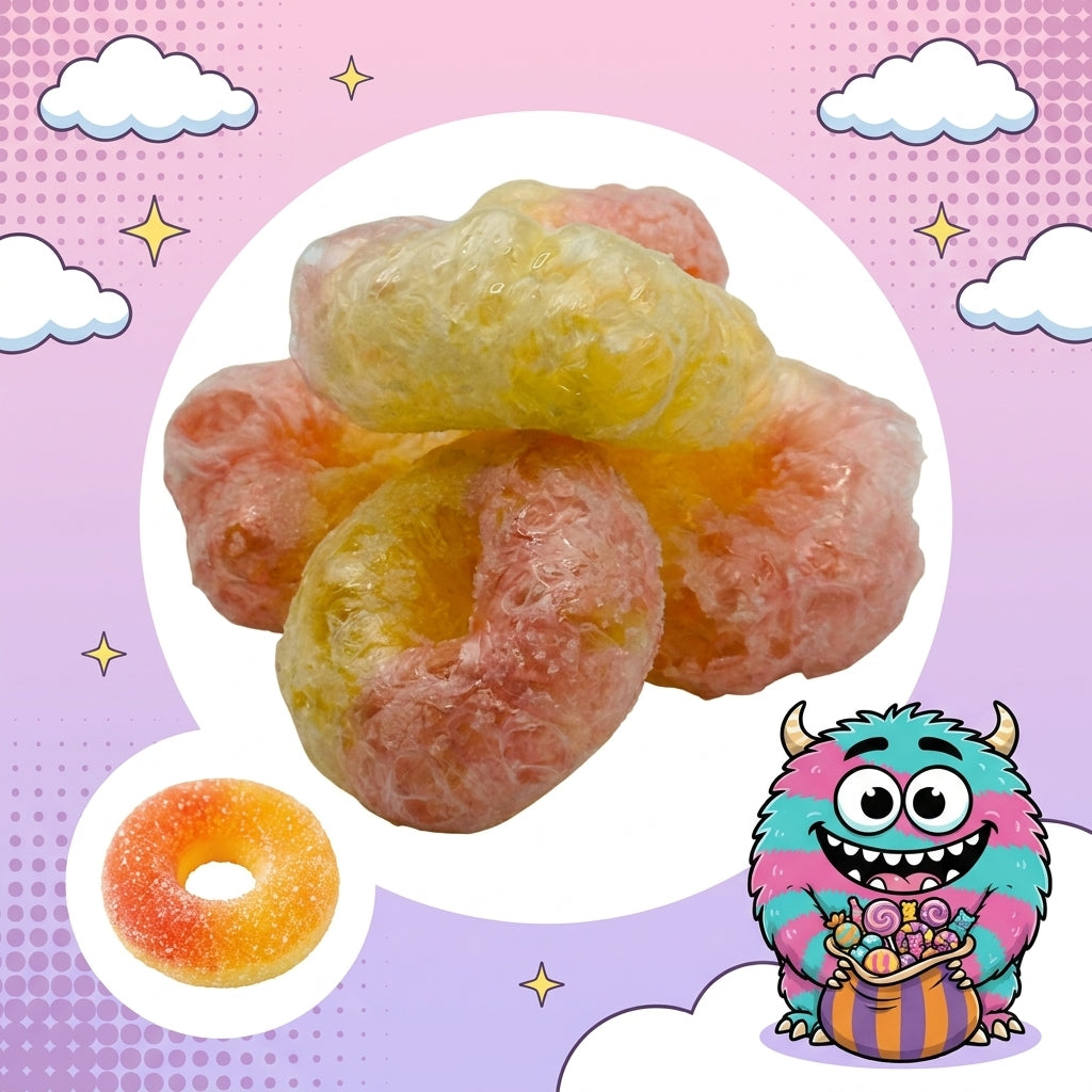 Halal Pfirsich-Ringe – Gefriergetrocknete Peach Rings vorher nachher