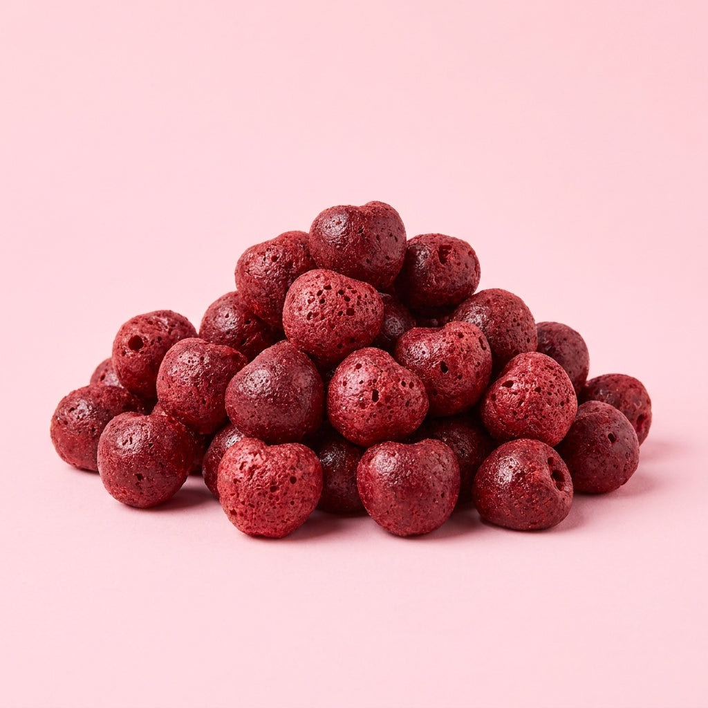 Halal Kirsch-Gummies – Gefriergetrocknete Kirsch-Fruchtgummis – Nahaufnahme